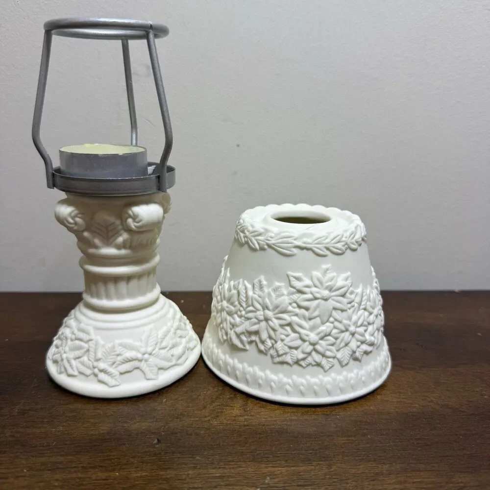 Fairy Lamp New Images Jade Porcelain Christmas Bow Poinsettia Holiday Votive 6.5 - Picture 4 of 8